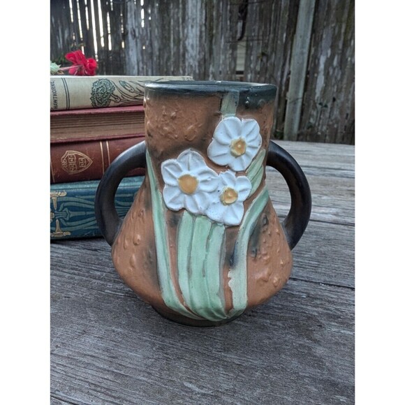 Vintage Reproduction Roseville Jonquil Vase, Small Pottery Bud Vase - Picture 1 of 10